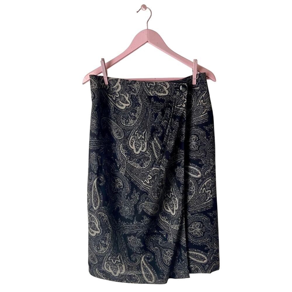 Vintage Talbots Paisley Wool Wrap Pencil Skirt Black Gray